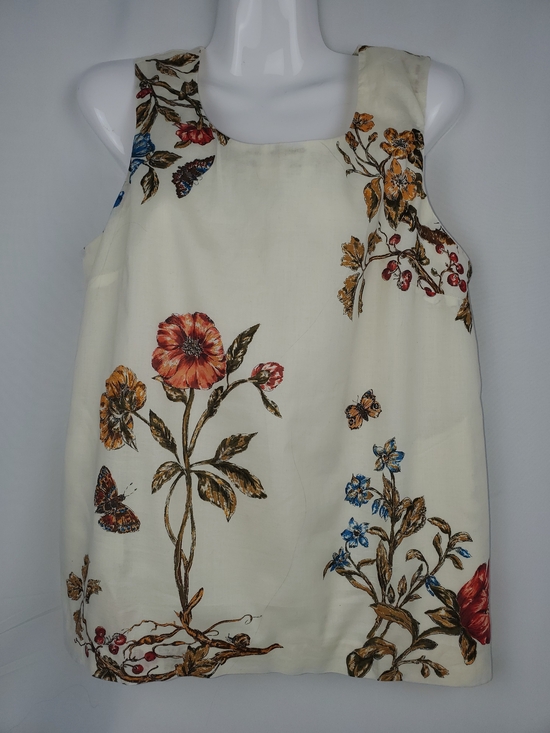 Meadow Rue Tops - Meadow Rue Cream Floral Shell with Blue Trim and Mustard Blooms
